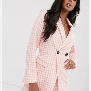 ASOS Pink Houndstooth Double-Breasted Blazer